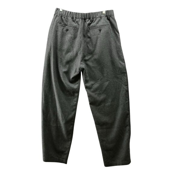 Gap Relaxed Pleated Dress Pant Mens M Gray Flannel Wool-Like Baggy Elastic Waist - Picture 2 of 12